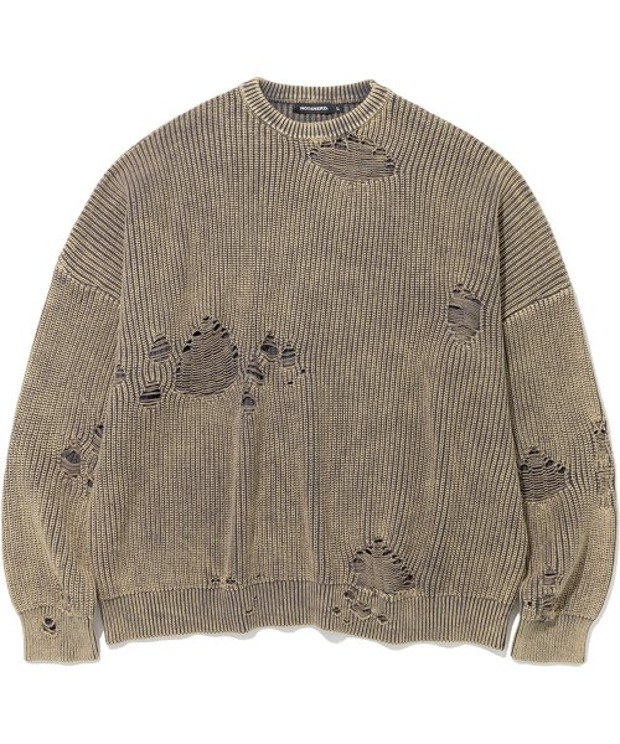 낫포너드 Pigment Dyeing Destroyed Knit Sweater (Charcoal)
