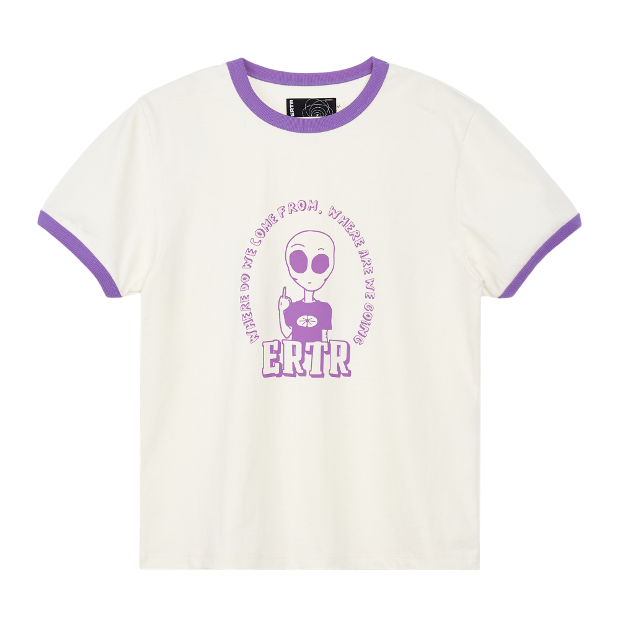 이알티알 Alien Ringer 1/2 T-Shirt Small Fit (White/Purple)