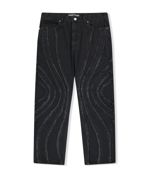 예스아이씨 스파이럴 컷오프 데님 팬츠 Spiral Cut-Off Denim Pants (Black)