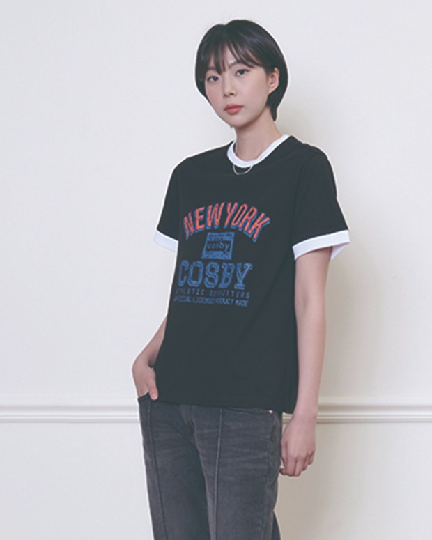제리코스비 우먼 뉴욕 프린팅 링거 티셔츠 - 블랙