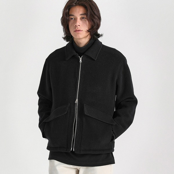 SSRLminimal wool zip-up jacket / black