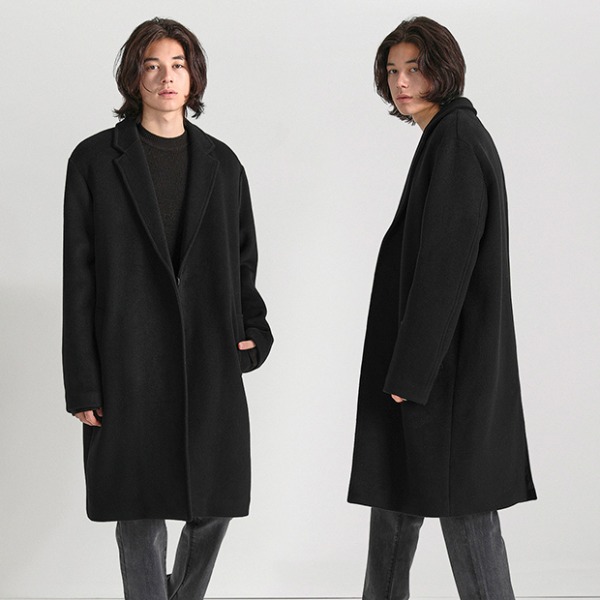 SSRLhidden button wool single coat / black