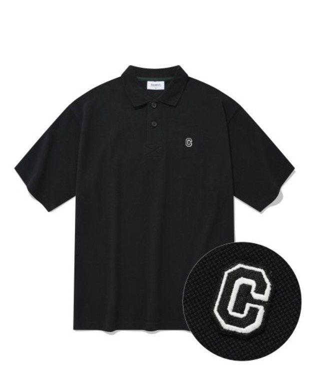 커버낫 C 로고 와펜 쿨 피케 티셔츠 블랙
