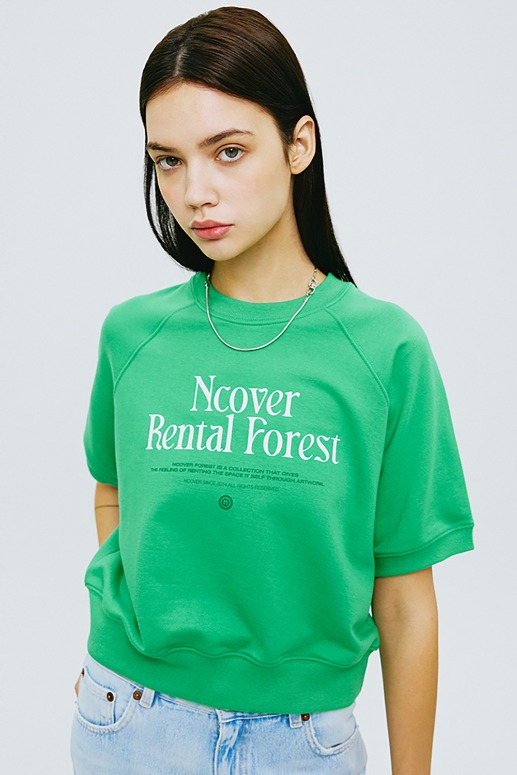 앤커버 RENTAL FOREST TYPO HALF SWEATSHIRT-GREEN