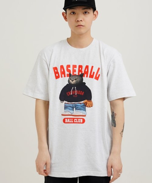 크림소다랩 베이스볼 클럽 반팔 티셔츠 라이트 그레이
