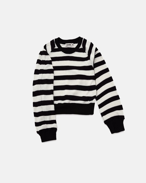 카락터 (W)Mingle striped knit / Black ivory