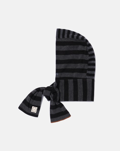 카락터 Striped knit balaclava muffler / Black charcoal