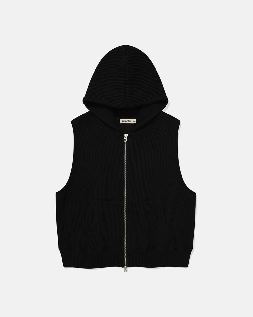 카락터 Knit hooded zip vest / Black