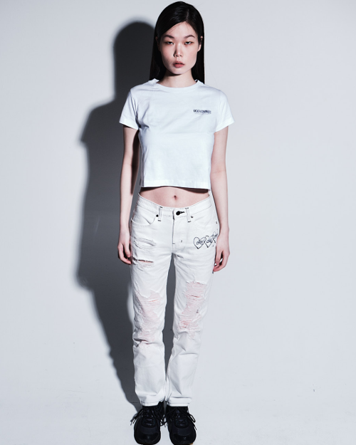 소셜백신프로젝트 stamp straight denim jeans (White)