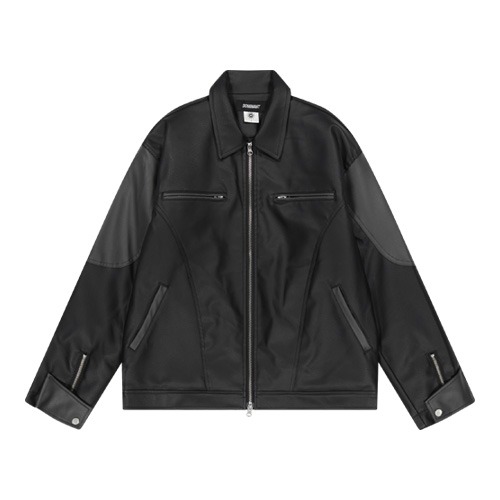 도미넌트 [2WAY] Cropped Distressed Leather Jacket_Black Gray