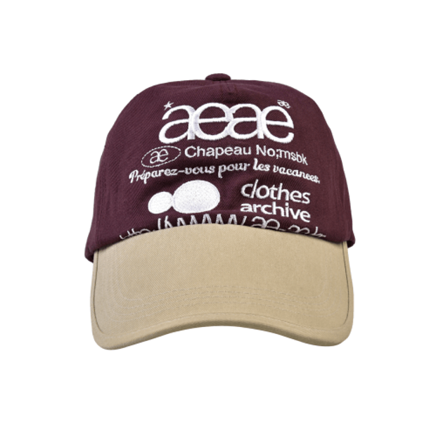 에이이에이이 웹 로고 투 톤 볼캡 AEAE Web Logo Two Tone Ball Cap (Beige/Burgandy)