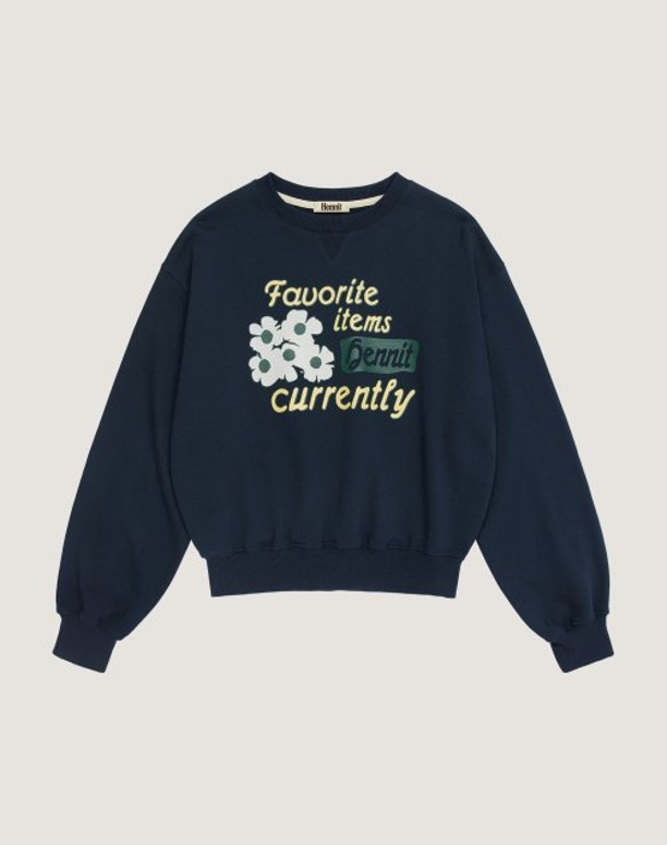 헤니트 Flower Graphic Sweatshirt (Navy)