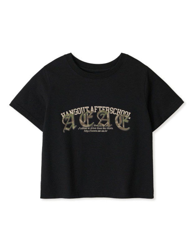에이이에이이 레이어드 고딕 로고 크롭 티셔츠  LAYERED GOTHIC LOGO CROP T-SHIRTS (Black)